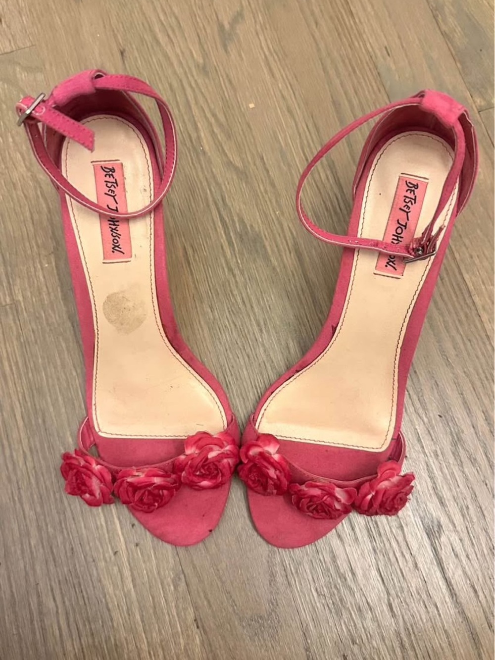 Betsey Johnson Hot Pink Floral Ankle-Strap Heels